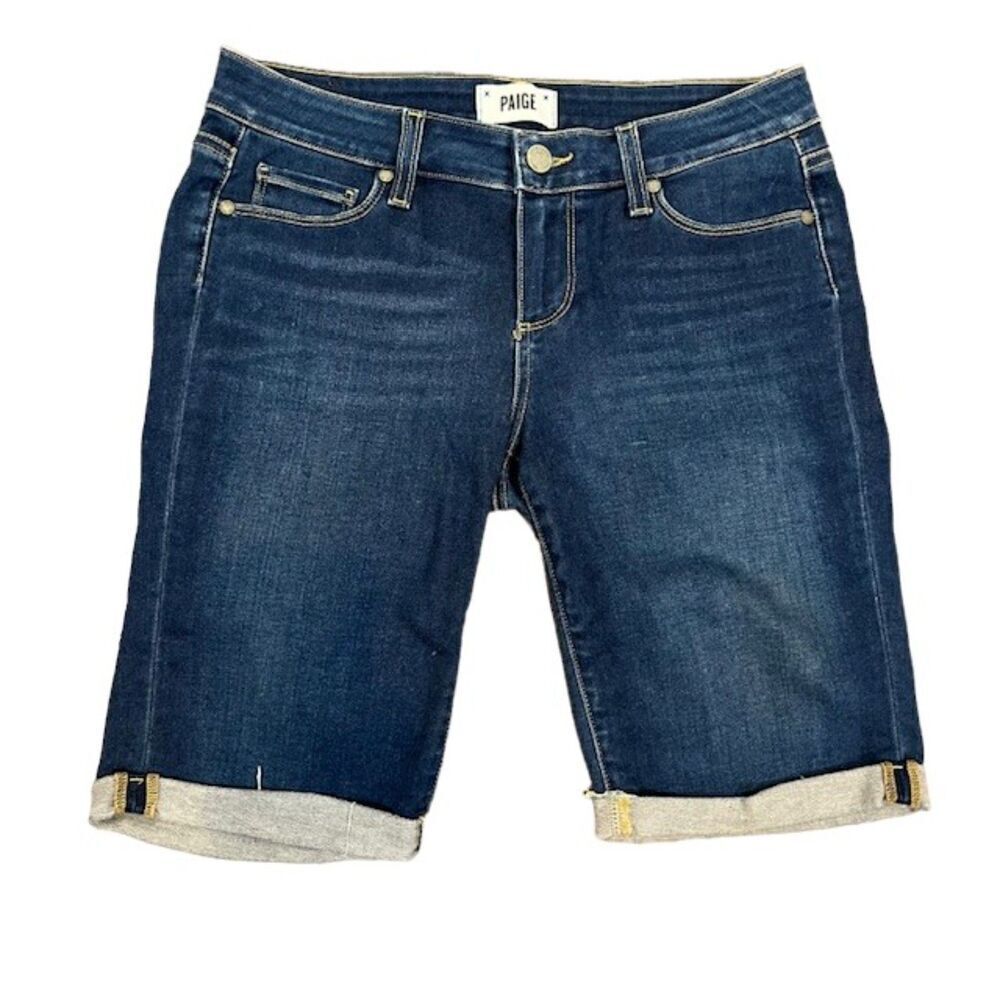 Paige Jimmy Jimmy Denim Shorts Cuffed Hem Dark Wash 26